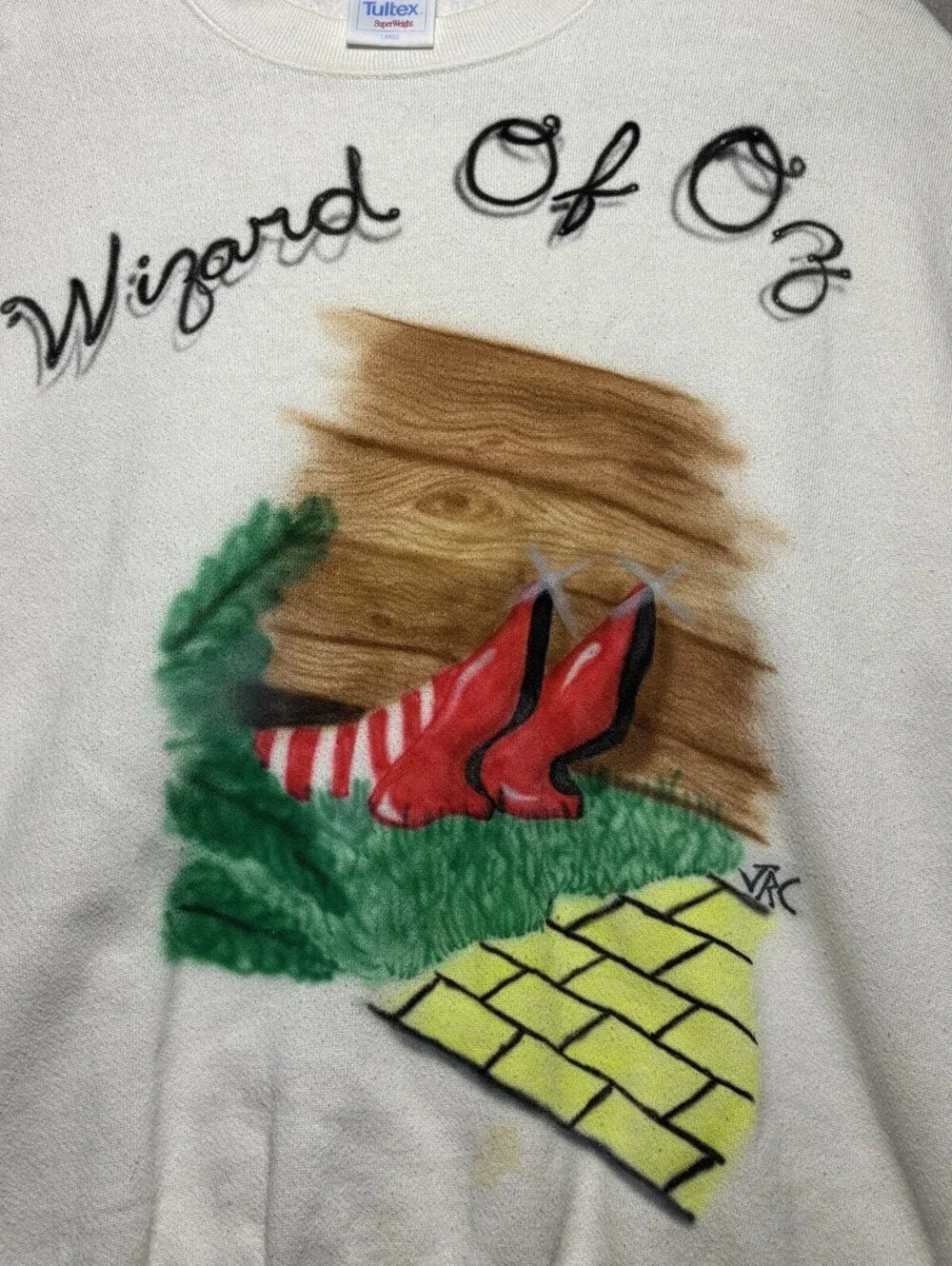 Vintage 90s Custom Air Brush Wizard Of Oz Sweatshirt Adult Large White Mens